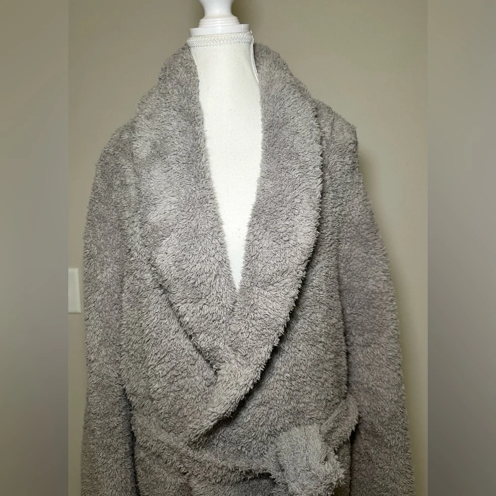 Barefoot Dreams CozyChic Robe Gray Long Plush Spa Robe Cosy Thick Size‎ 2 LG XL